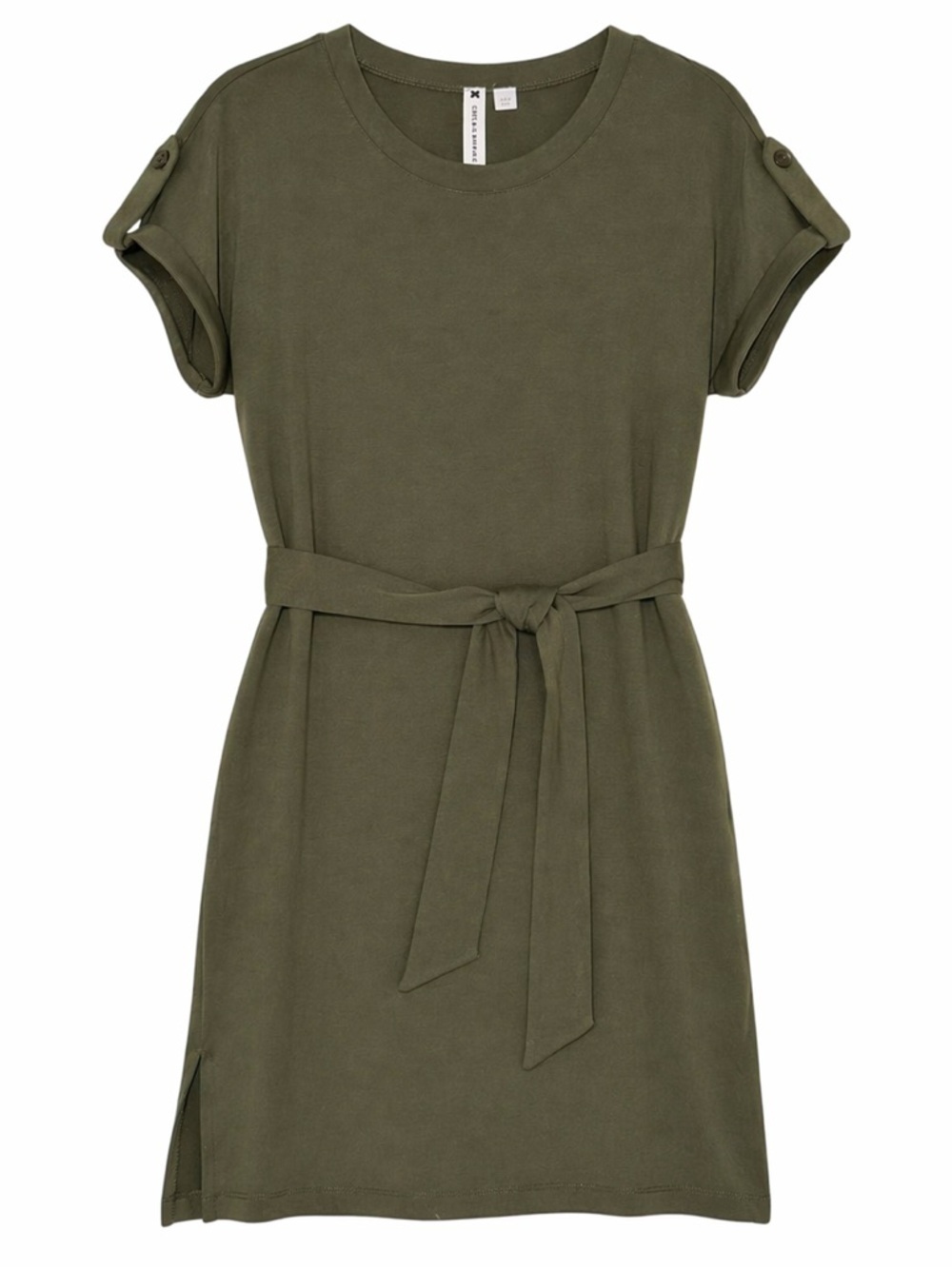 Cable & Gauge Casual Belted T-Shirt Dress - Olive Green